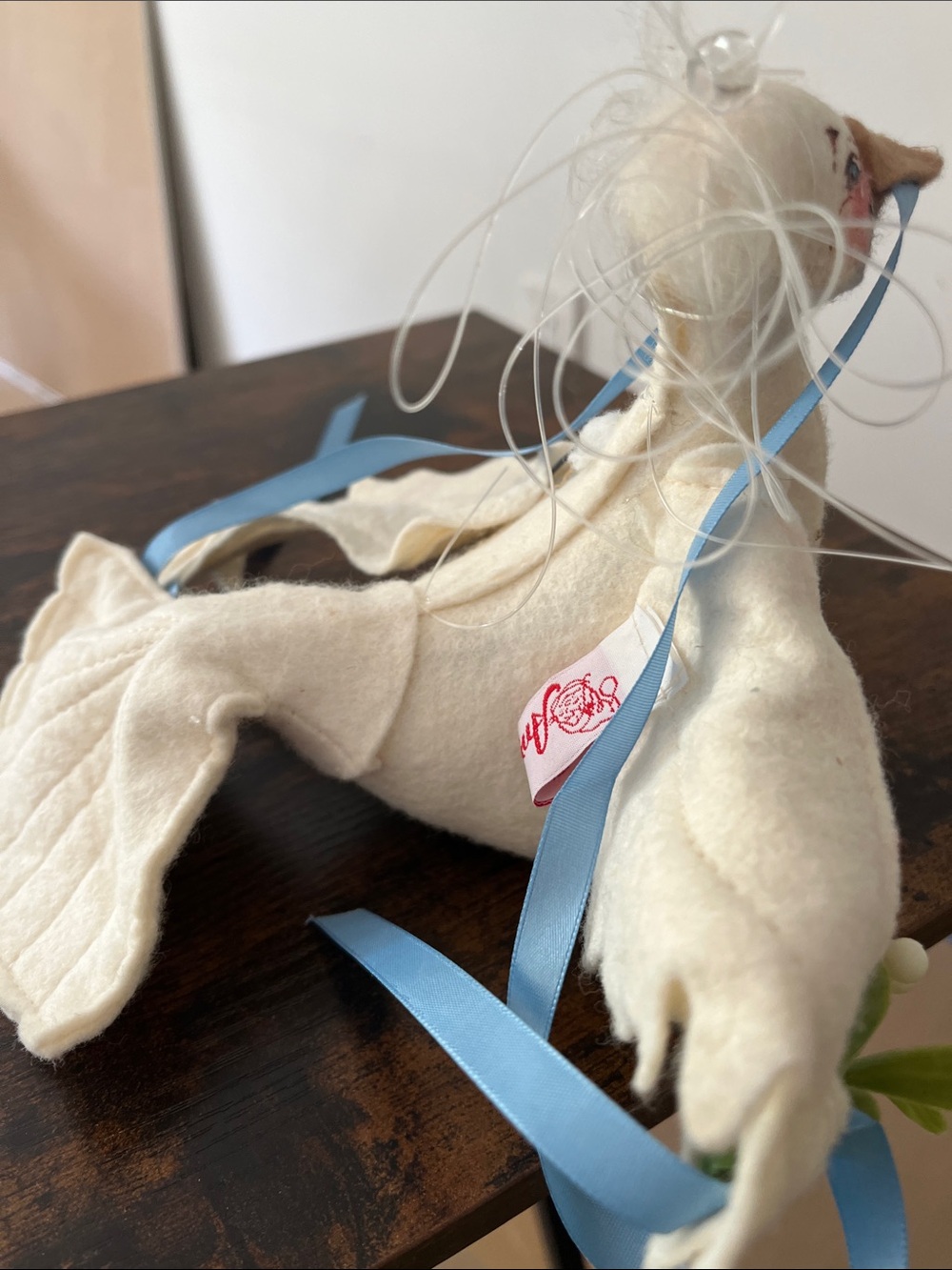 Cream Plush Mermaid Doll with Blue Ribbon. Annalee rare